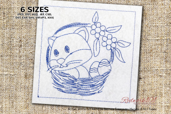 A Designer's Look at the Cat in Easter Basket Redwork Design