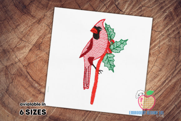 A Sketch Style Cardinal Embroidery Design for Seasonal Apparel