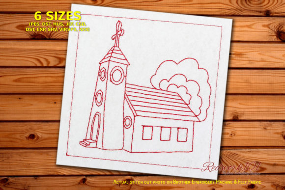 Evaluating the Church Building with Trees Redwork Design