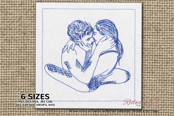 Evaluating the Happy Couple in Love Redwork Embroidery Design