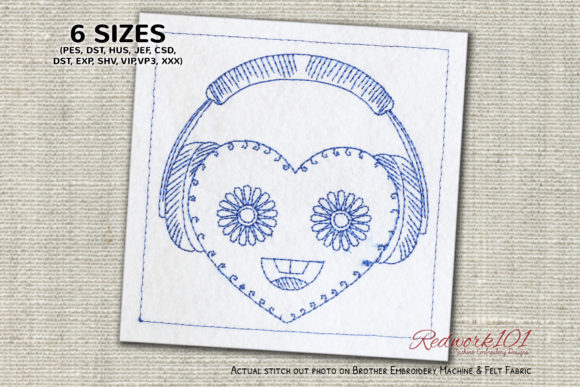Headphone Heart Shaped Redwork: A Valentine's Day Embroidery Gem